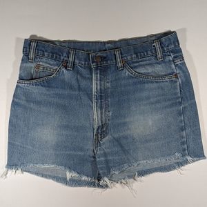 Vintage Levi's Orange Tab Cutoff Shorts Men's Size 38 80s Light Wash Blue Faded